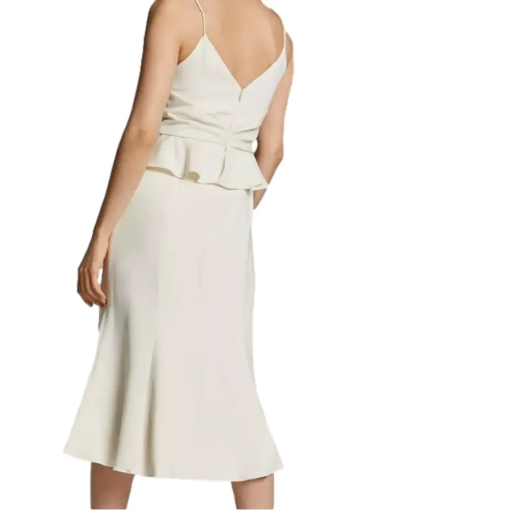 Monique Lhuillier Concertina MIDI Dress peplum fit and flare white dress - Picture 3 of 10